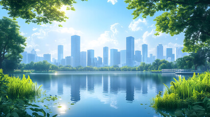 Fototapeta premium Large Lake in City Center