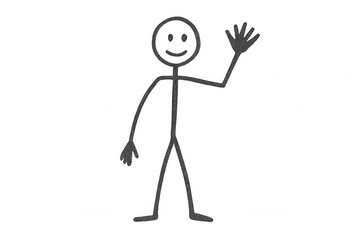 Charcoal stick figure waving with a smile on a transparent background, perfect for simple and friendly visuals