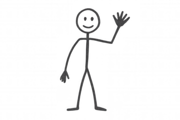 Charcoal stick figure waving with a smile on a transparent background, perfect for simple and friendly visuals