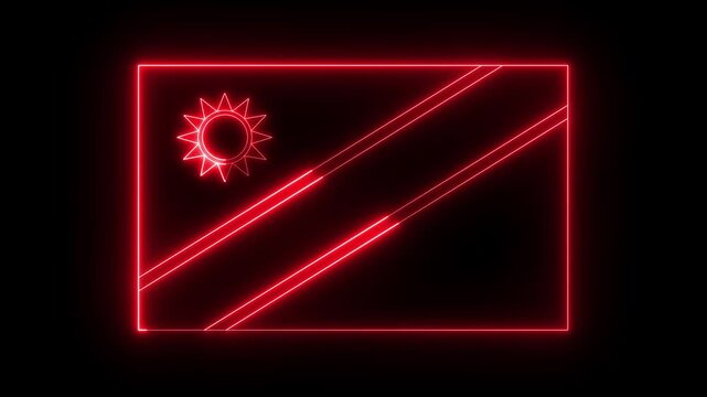 glowing neon Namibia flag icon animation on black background. Neon Namibia flag in trendy stylish colors. 4K Video motion graphic animation.