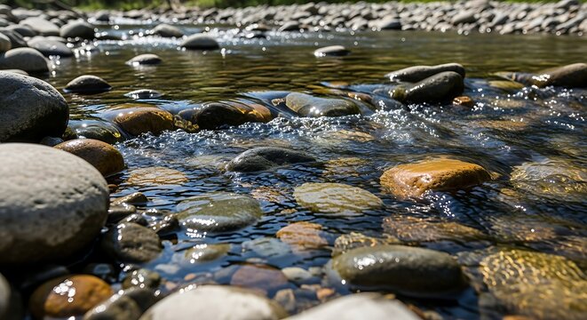 Shallow stream running over smooth rocks