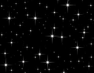 Starry Black Sky with Bright White Sparkles and Twinkling Stars for Festive Backgrounds