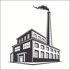 Vector Illustration Black and White Industrial Factory Buildings Silhouettes Set Simple Minimal Flat Style Icons Clipart Stock Image