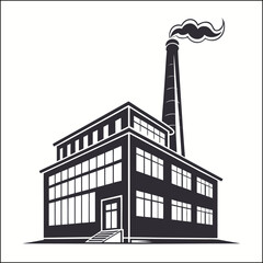 Vector Illustration Black and White Industrial Factory Buildings Silhouettes Set Simple Minimal Flat Style Icons Clipart Stock Image