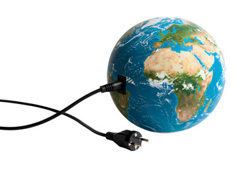Global Connectivity Earth Globe Plugged In isolated on transparent background