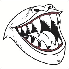 Halloween seamless pattern with vampire open mouth, lips, teeth, fangs, tongue, blood. Hand drawn mystery cartoon background for holiday decoration, print, poster, banner, wrapping paper