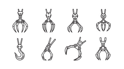 Collection of industrial lifting and grabbing tools silhouette