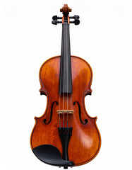 Fototapeta premium Acoustic Violin Musical Instrument in Detail with Wood Grain and Glossy Finish on White Background