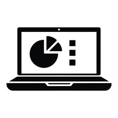 Black icon of a laptop displaying a pie chart and bar graph computer technology