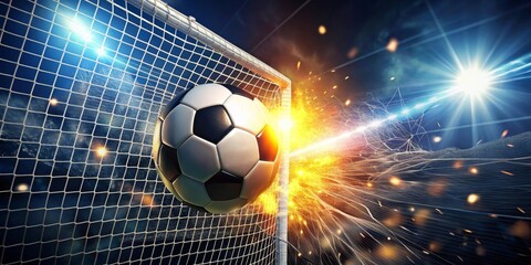 Fototapeta premium A Powerful Soccer Ball Exploding Through the Net During a Thrilling Match