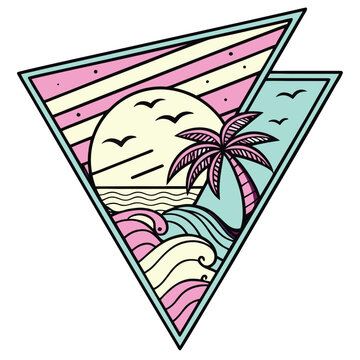 Retro neon triangle badge logo design with vibrant colors and classic fonts