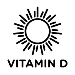 Vitamin D Icon in Sun Shape with Bold Outline Isolated on White Background