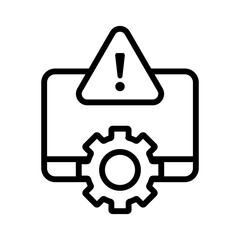 Warning Icon with Gear, Isolated on White Background