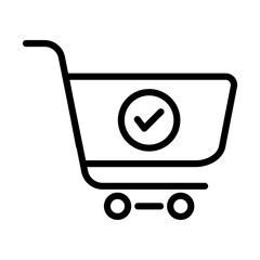 Shopping Cart Icon with Check Mark, Isolated on White Background