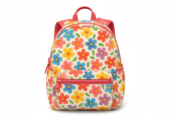 Cheerful kids backpack featuring vibrant botanical pattern, lightweight design for school or traveling