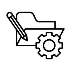Folder Icon with Pencil and Gear, Isolated on White Background