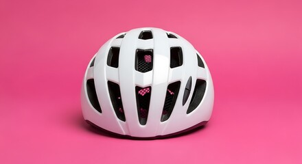 White bicycle helmet on pink background
