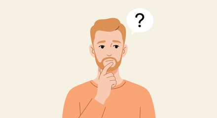 Confused man thinking about question mark doubt problem solving concept vector