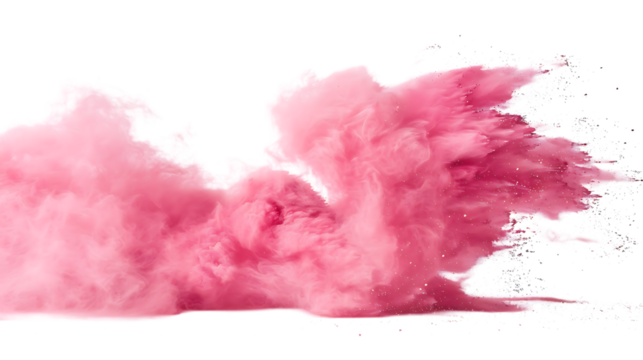 Captivating pink powder explosion creates a mesmerizing effect isolated on transparent background, perfect for adding a touch of artistry and vibrancy