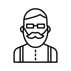 Man Icon with Glasses and Beard Isolated on White Background