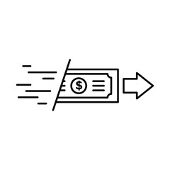 Money Transfer Icon in Motion with Line Art Style, Isolated on White Background