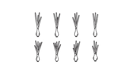 Eight abstract green and black floral silhouettes on a white background