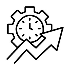 Gear Clock with Upward Arrow, Isolated on White Background