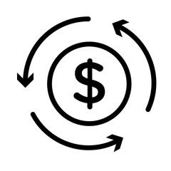 Dollar Sign Icon in Circular Arrows, Isolated on White Background