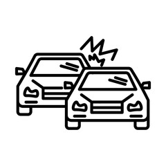 Two Cars Colliding in Accident with Line Art Style, Isolated on White Background