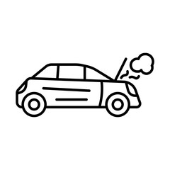 Car with Open Hood and Steam, Isolated on White Background