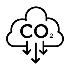CO2 Emissions Icon in Cloud with Arrows Isolated on White Background