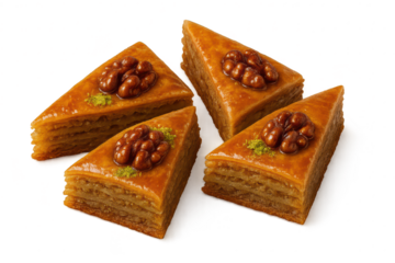 Delicious baklava pastries with walnuts isolated on a transparent background