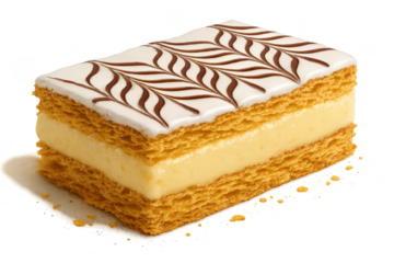Delicious mille-feuille cake isolated on transparent background, pastry cream