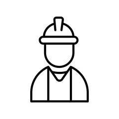 Construction Worker Icon in Line Art Style, Isolated on White Background