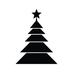 Fototapeta premium Black Silhouette Christmas Tree with Star on White Background holiday winter