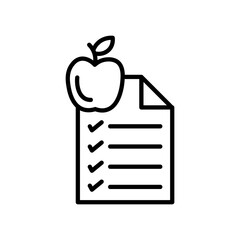 Checklist Icon with Apple, Isolated on White Background