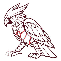 Minimilist illustration of a stylized eagle with armor and a shield emblem in a line art style design vector vector