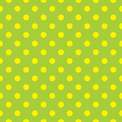 Seamless vector fresh spring pattern or texture with yellow polka dots on grass green background for kids background, blog, web design, scrapbooks, party or baby shower invitations and wedding cards.
