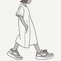 Casual t shirt dress and sneaker mockup design for fashion apparel