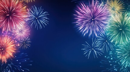 Vibrant fireworks exploding in the night sky, creating a festive atmosphere