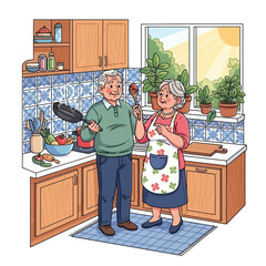 Senior Couple Cooking Together