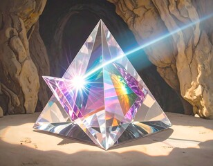 Crystal pyramid in cave
