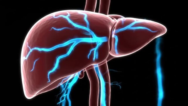 Human Liver: An intricate, detailed anatomical illustration of a human liver.