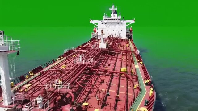 Tanker: An industrial maritime giant sails through the open water, its red cargo hold glinting in the sunlight. A modern feat of engineering