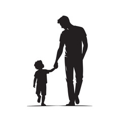Silhouette of father and son holding hands, family love and relationship vector illustration