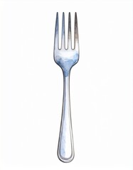 Silver Fork Watercolor Illustration on White Background Kitchenware and Tableware