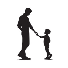 Silhouette of father and son holding hands, family love and relationship vector illustration
