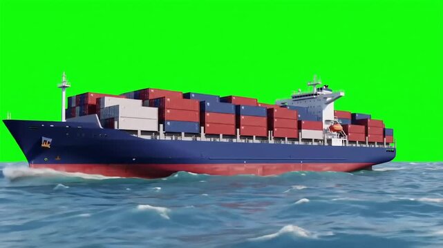 Oceanic Cargo: A majestic cargo ship cuts through the sea, laden with colorful containers, offering a vivid representation of global trade.