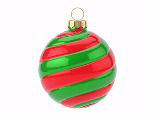 Festive red and green striped Christmas ornament gleams with holiday cheer and elegance