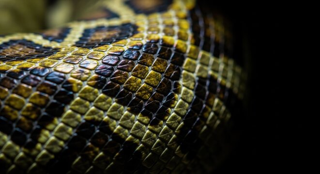 Exotic python snake skin pattern on a black background